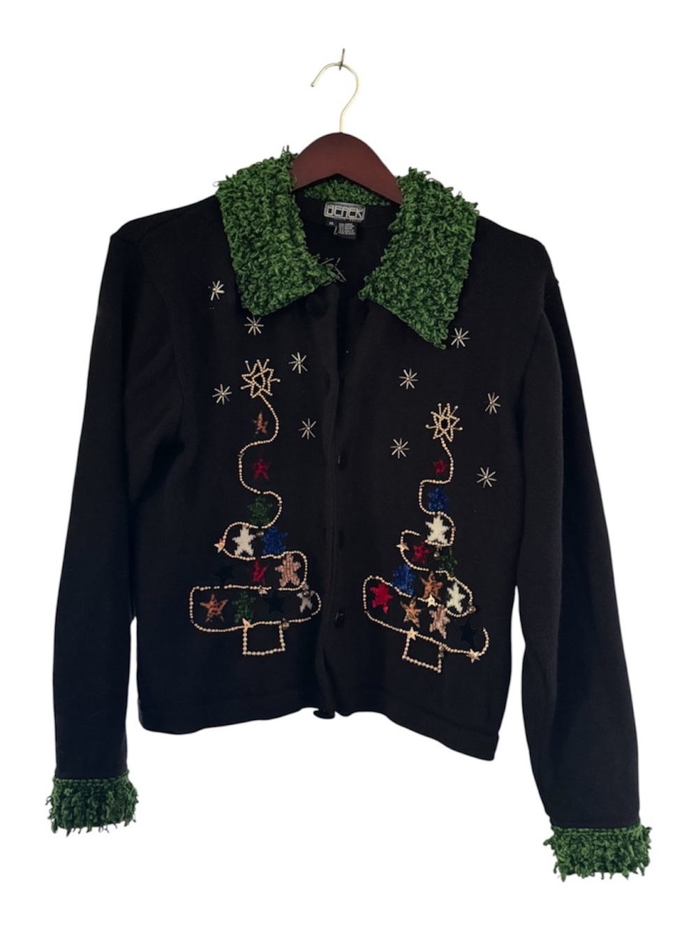 Vintage Berek Embellish Ugly Christmas Sweater Cardigan Black Beaded Sequins